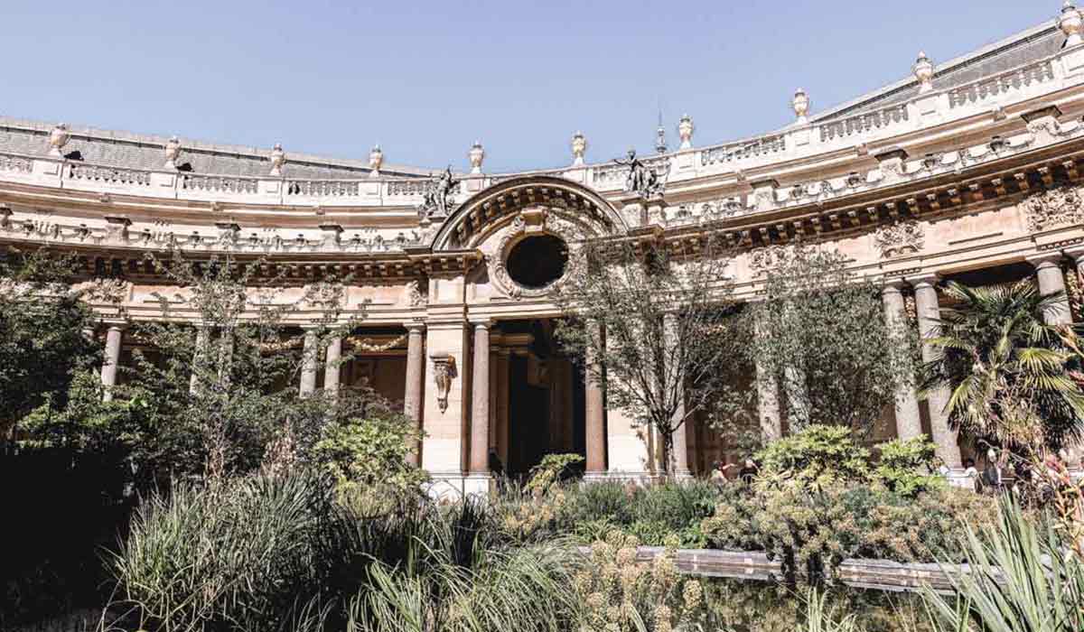 View of the gardens situated in the semi-circular courtyard of the Petit Palais in Paris