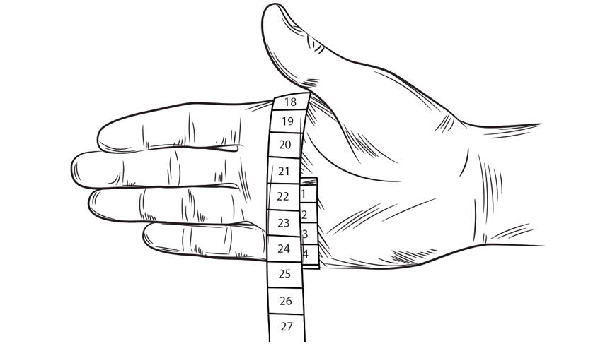 Illustration die zeigt, wie man seine Handschuhgröße misst