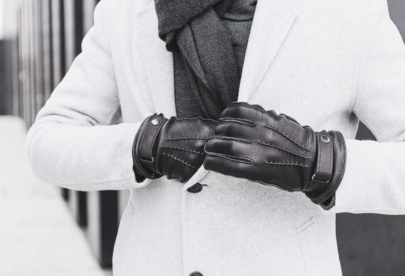 Black 100% Genuine Leather Gloves for Men's 