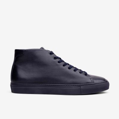 Men's High-Top Leather Sneakers Blue - Sandro | Dalgado