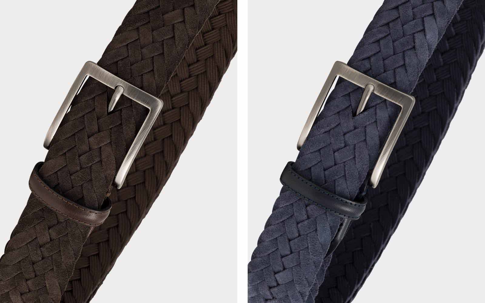 Left: Brown braided suede belt Edoardo; Right: Blue braided suede belt Massimiliano