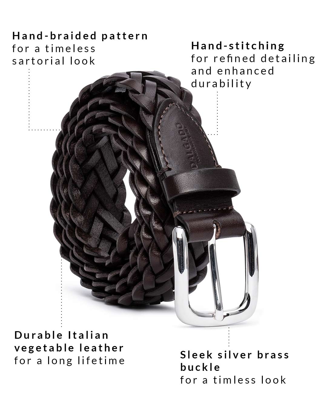 LEONARDO - Hand-braided Leather Belt Walnut