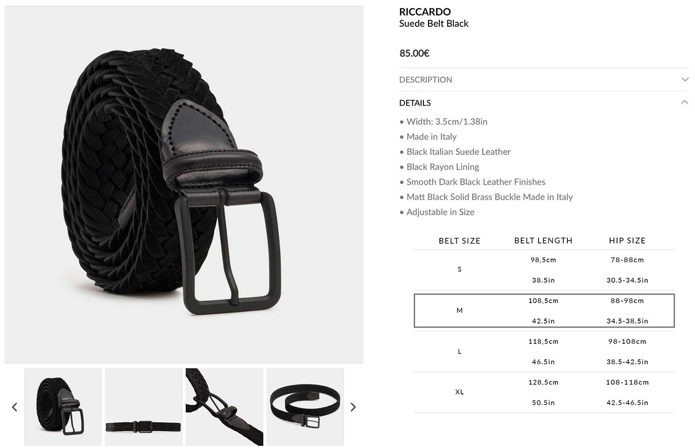 Riccardo Braided Belt - Sizing Example