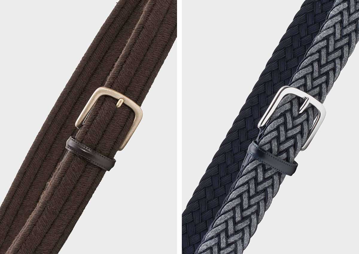 On the left our wool belt Rodolfo and on the right our braided wool belt Federico