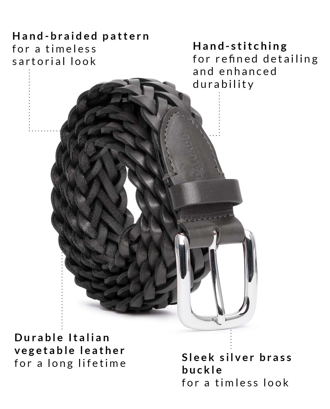 Hand-braided Men's Leather Belt Grey - Nicoló